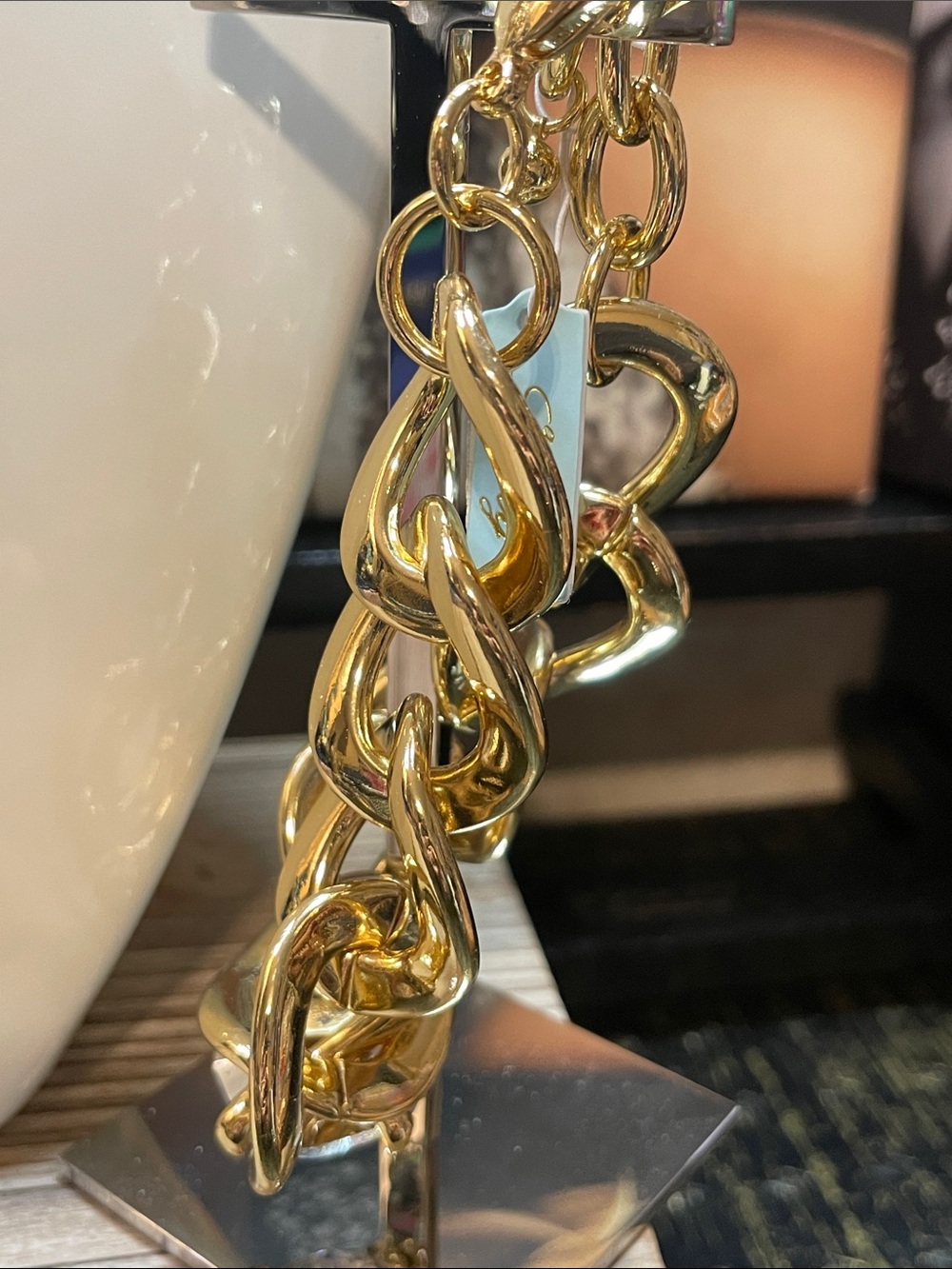 Gold Chain Statement Necklace and Bracelet Set with Crystal Accent - Picture 5 of 9